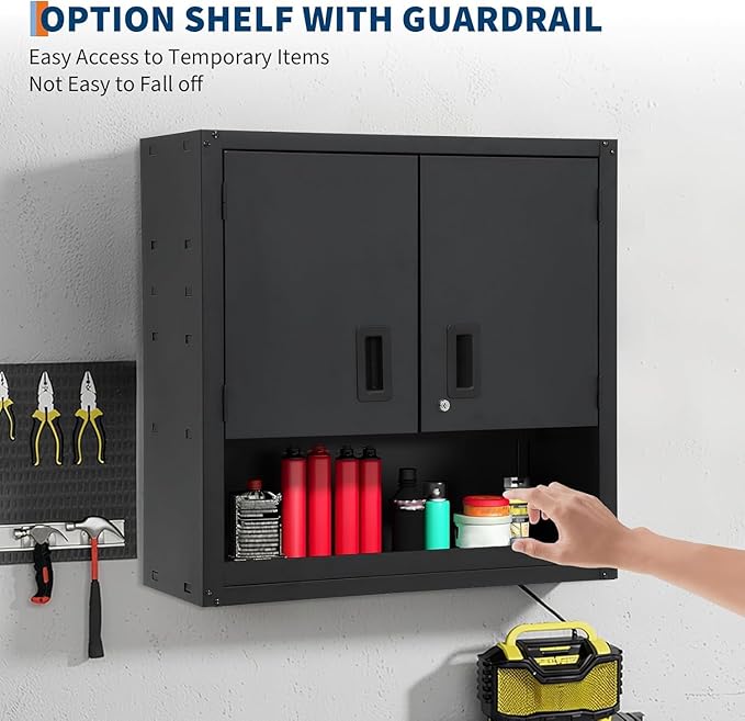 Towallmark Metal Wall Cabinet, Heavy Duty Garage Locker with Adjustable Shelf, Wall Mounted Cabinet with Locking Doors, Floating Upper Storage Cabinet for Warehouse Garage