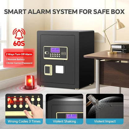 Anti-Theft Digital Safe Box with Fireproof Waterproof Bag, LED Light & Alarm System - Security Safe with Adjustable Shelf for Jewelry, Cash - for Home, Office, Hotel(0.8/1.0/1.3/1.53/2.5Cuft)