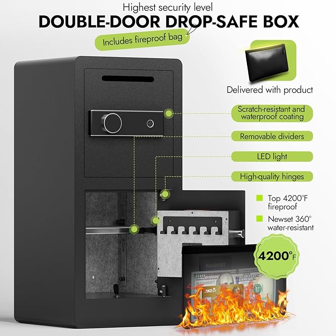 Safe with Drop Slot, 7.0 Cu Ft Drop Safe for Business Biometric Cash Safes with Removable Shelves & Fireproof Bag Commercial Safes for Restaurants, Supermarkets, Retail Stores