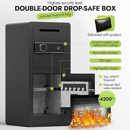 Safe with Drop Slot, 7.0 Cu Ft Drop Safe for Business Biometric Cash Safes with Removable Shelves & Fireproof Bag Commercial Safes for Restaurants, Supermarkets, Retail Stores