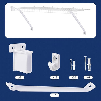 12 Inch Wire Shelf Brackets Set, Includes 6Wire Rack Support Brackets,12Wire Shelf Clips and 4 End Brackets,Suitability for Wardrobe and Wall Bracket Installation (6, 12 Inch)
