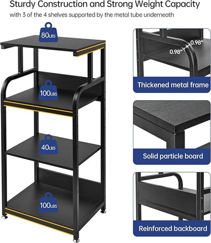 Printer Stand with Adjustable Shelf, 4 Tier Large Tall Printer Table with Wheels for Home Office Storage and Organization, Rolling Stand Cart for Computer Tower CPU Shredder, Black