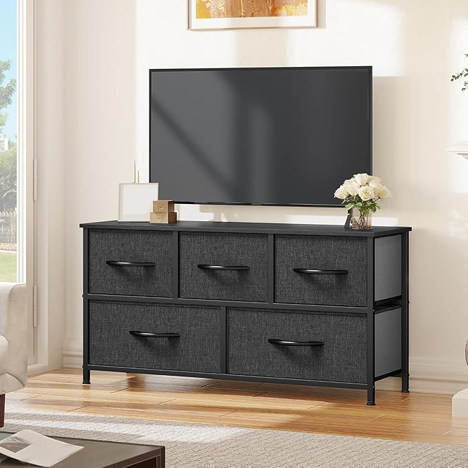 YITAHOME Dresser with 5 Drawers - Fabric Dresser, Organizer Unit for Bedroom, Living Room, Closets - Sturdy Steel Frame, Easy Pull Fabric Bins & Wooden Top