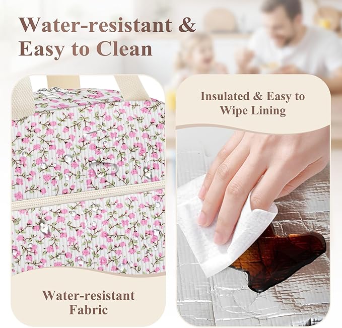 Lunch Box for Women, Cute Flower Corduroy Insulated Lunch Bag Women Reusable Work Leakproof Simple Adults Large Lunch Boxes Tote Bag Men Cooler Bag
