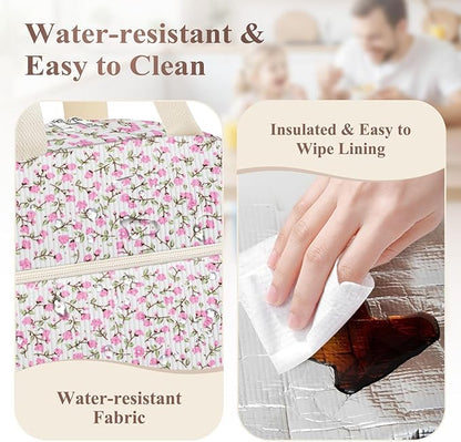 Lunch Box for Women, Cute Flower Corduroy Insulated Lunch Bag Women Reusable Work Leakproof Simple Adults Large Lunch Boxes Tote Bag Men Cooler Bag