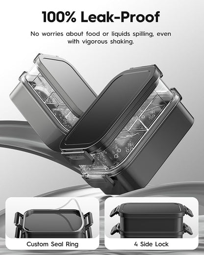 Adults Bento Box with Insulated Lunch Bag, 74oz Capacity 3 Stackable Leak-Proof Bento Box Built-In Utensil and Sauce, PFAS & BPA-Free, Microwave & Dishwasher Safe (Astral Black)