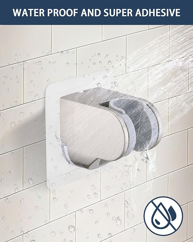 Handheld Shower Head Holder Super Strong Adhesive No Drill Adjustable Wall Mount for Hand Held Wand, Ideal for Kids, Elderly, and Short Users (Brushed Nickel)