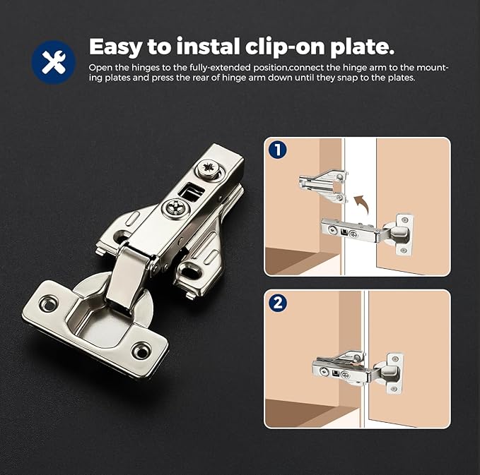 Ravinte 30 Pairs 60 Packs Full Overlay Cabinet Door Hinges,105 Degree Adjustable Concealed Kitchen Cabinet Hinges Soft Close for Face Frame Cabinet