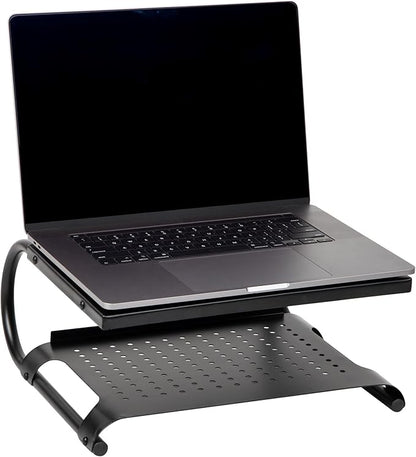 Mind Reader Monitor Stand, Ventilated Laptop Riser, Desktop Organizer, Storage, Office, Metal, 14"L x 12.5"W x 6"H, Black