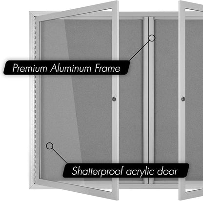 INNOVART Enclosed Bulletin Board 48” x 36”, Lockable Fabric Noticeboard with Aluminum Frame, Wall Display Case with 2 Swing-Open Doors Grey Felt, Information Cabinet for School, Office, Commercial