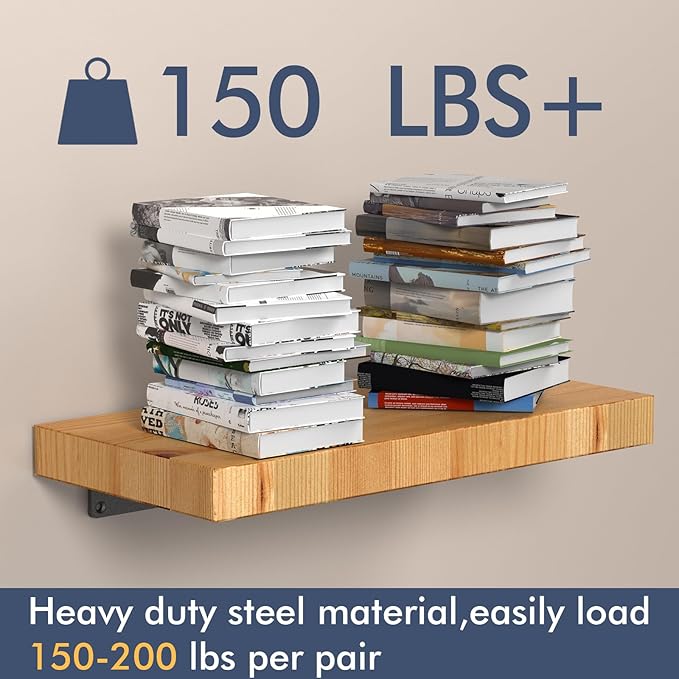 8 Pack Floating Shelf Brackets, 4 Inch Heavy Duty Industrial Shelf Bracket, Black Metal L Brackets for Shelves Support DIY(1/5 Inch Thicked)