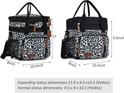 MIYCOO Lunch Bag & Lunch Box for Women Men, Double Deck Leakproof Insulated Soft Large Adult Camping Cooler bag for Work, Beach, Picnic, Travel (Leopard print, 15L)