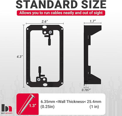 BestMounts Low Voltage Mounting Bracket 1 Gang, 2 Pack for Single Gang Wall Plate, Telephone Wires, Network Cables, HDMI, Coaxial, Speaker Cables - Low Voltage Box Cable Wall Plate Bracket, Mud Ring