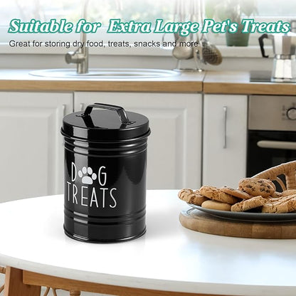 Extra Large Dog Treat Container Airtight - 9" Tall X 6" Round Black Dog Treat Jar for Kitchen Counter - Rustic Treat Storage Canister for Dogs, Cats, Small Animals