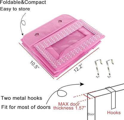 VERONLY Over The Door Hanging Organizer with 5 Large Pockets - Wall Mount Pantry Storage with 2 Big Metal Hooks for Baby Girl’s Diapers Closet, Bathroom, Nursery, Bedroom, Dorm, Baby, Kids Toys (Pink)