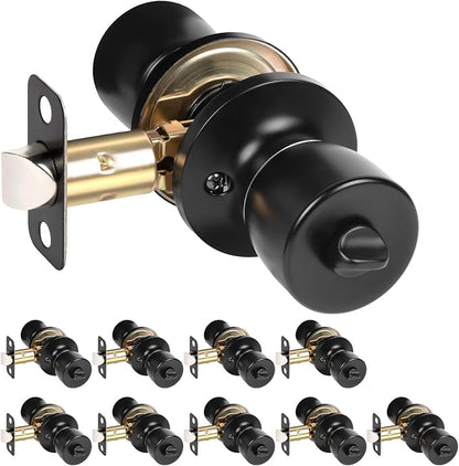 HOSOM Door Knobs Interior Privacy Door Knob Bedroom Bathroom Door knobs with Lock Keyless Doorknobs, Matte Black Door Handles, 10 Pack