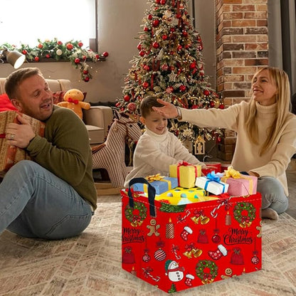 Rectangular Christmas tree Basket,Nursery Hamper,Waterproof and foldable Tree Basket Baby Storage Bin,Boy and Girls New Year decor(Red Christmas)