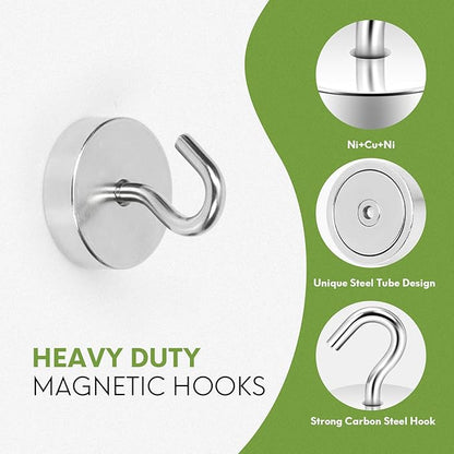 Neosmuk Magnetic Hooks, Cruise Ship Essentials, 80lb+ Heavy Duty Magnetic Hooks for Cruise Cabins, Refrigerator, Grill, Hanging, and Travel | Extra Strong Must-Haves Magnet Hook,Silver, 5 Pack