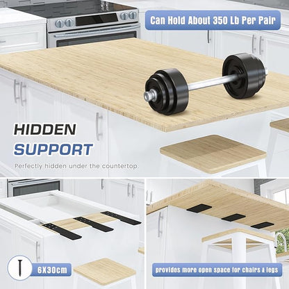 Countertop Support Brackets Heavy Duty 4 Pack 1/4" Thick 10 Inch Flat Hidden Knee Wall Countertop Bracket for Granite Quartz Wood Concret Countertops Screws Included
