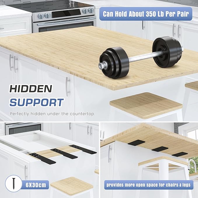 Countertop Support Brackets Heavy Duty 4 Pack 1/4" Thick 16 Inch Flat Hidden Knee Wall Countertop Bracket for Granite Quartz Wood Concret Countertops Screws Included