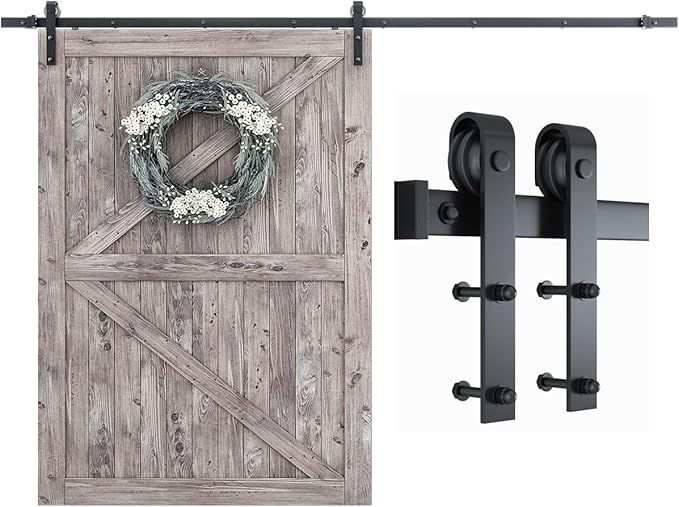SMARTSTANDARD 9 Feet Heavy Duty Sturdy Sliding Barn Door Hardware Kit-Smoothly and Quietly-Includes Detailed Installation Fit 54" Wide Doorpanel (J Shape Hanger) Black
