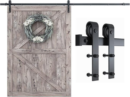 SMARTSTANDARD 9 Feet Heavy Duty Sturdy Sliding Barn Door Hardware Kit-Smoothly and Quietly-Includes Detailed Installation Fit 54" Wide Doorpanel (J Shape Hanger) Black