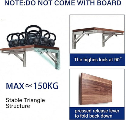 Heavy Duty 18 Inch Fold Down Shelf Brackets 4-Pack, Collapsible Wall Mounted Stainless Steel Folding Brackets for 8 10 12 14 16 18 20 Inch Shelves, Space-Saving Hardware for Kitchen, Bathroom, Garage