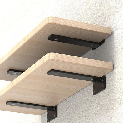 Floating Shelf Brackets upgraded,12 inch, Black Heavy Duty Iron Shelf Brackets, Industrial Modern Floating Shelf Support for Wall Mount Shelves,Wide Brackets ,4 Pack, Support DIY(5mm Thickening Type).