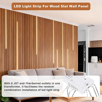 Under Cabinet Led Light Strip kit,2 Roll x 16.4ft Cuttable 3000K COB,Diffused Power with 8 JST & 2 Hardwired Outlets,Touch Sensor for Gun Safe Case,Book Shelf,Floating Shelf,Slat Wall Panel