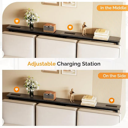 VINGLI 79" Console Table with Charging Station, 5.9" Narrow Sofa Table Set of 2, Entryway Table with Power Outlet & 4.9 Ft Extension Cord & Adjustable Feet, for Living Room, Hallway, Black