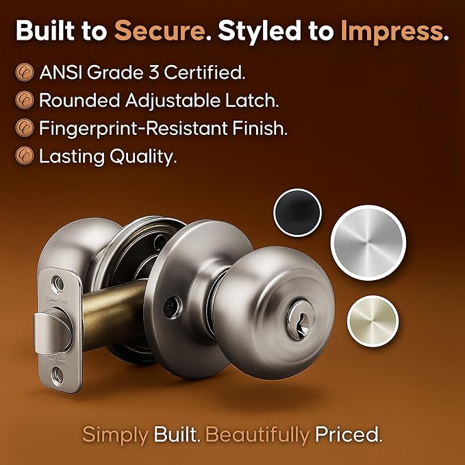 Copper Creek CK2040PS Colonial Door Knob, Keyed Entry Function, 1 Pack, Polished Stainless