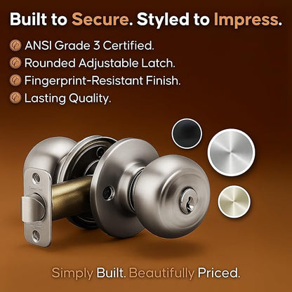Copper Creek CK2040PS Colonial Door Knob, Keyed Entry Function, 1 Pack, Polished Stainless