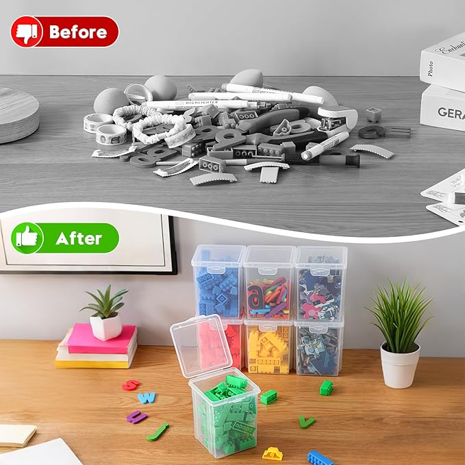 10 Pack Small Clear Storage Bins with Lids - Stackable Plastic Organizer Boxes for Crafts, Art Supplies, Jewelry, Beads, Office Tools - 3.54x3.54x4.53 Inch – Square Medium
