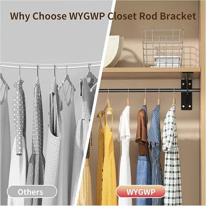 Closet Rod Support Bracket WYGWP 14 inch Heavy Duty Shelf Brackets with Rod Holders Support 400lbs Wall Mounted Sturdy 2 Pack