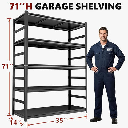Garage Shelving, Heavy Duty Metal Shelves Unit, 5-Tier Adjustable Storage Shelf, Industrial Shelving Unit, 3000Lbs, for Garage, Warehouse, and Basement with Fence (72" H x 15.7" D x 35.4" W)