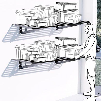 Garage Wall Shelving 2-Pack 2x4ft Garage Shelving（24-inch-by-48-inch） Wall Shelf Garage Storage Rack Floating Shelves, Space-Saving Black