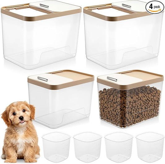 Lounsweer 4 Piece Pet Food Storage Container Dog Cat Treat Storage Container Large Airtight Rice Dispenser with Measuring Scoops for Dog Cat Bird Food Flour Kitchen Supplies(Clear,11 Lb, 22 lb)