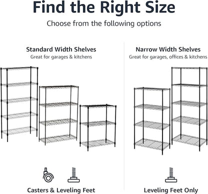 Amazon Basics 5-Shelf Heavy Duty Garage Shelving Storage Rack with 4" Wheel Casters, Adjustable Metal Wire Organizer, 300 lbs Per Shelf, 30" x 14" x 64.75", Black