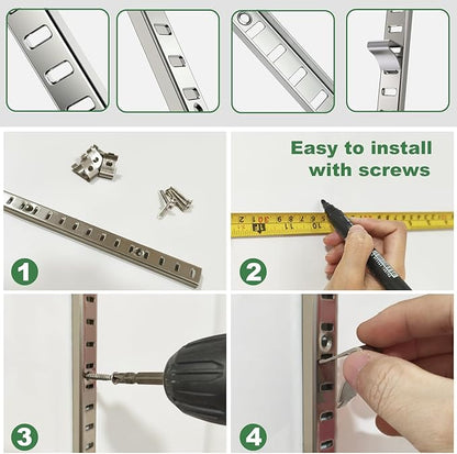 8 Pcs 36 Inch Shelf Pilaster with 40 Clips and 72 Screws, Adjustable Shelf Brackets Standard Mortise Mount Metal Shelves, Steel Wall Mounted Shelf Pilaster