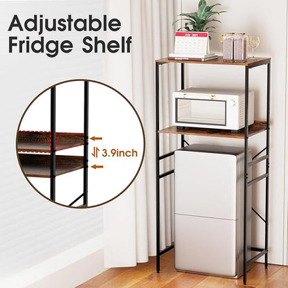 Mini Fridge Shelf Mini Fridge and Microwave Stand Over Mini Fridge Storage Rack Height Adjustable Microwave and Fridge Stand Suitable for Dorm, Kitchens, Offices, Brown