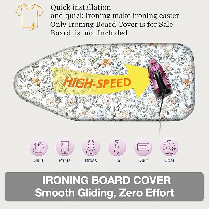 Small Ironing Board Cover Scorch Resistant, Table top Ironing Cover with Padding Heat Reflective Heavy Duty Pad (Colored Flowers, 12.5"x32")
