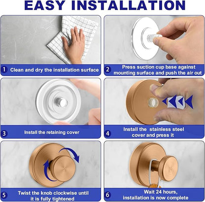 Suction Cup Hooks for Shower, Removable Towel Hooks for Bathroom Window Glass Door Wall, Bath Robe Looafh Wreath Hook for Hanging - 4 Pack, Champagne Bronze