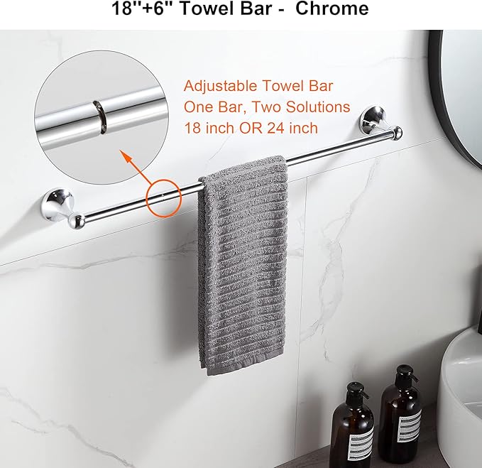BGL Bathroom Hardware Set Chrome Adjustable Expandable Bath Towel Bars Bathroom Accessory Set Towel Racks 8-Pieces Wall Mount