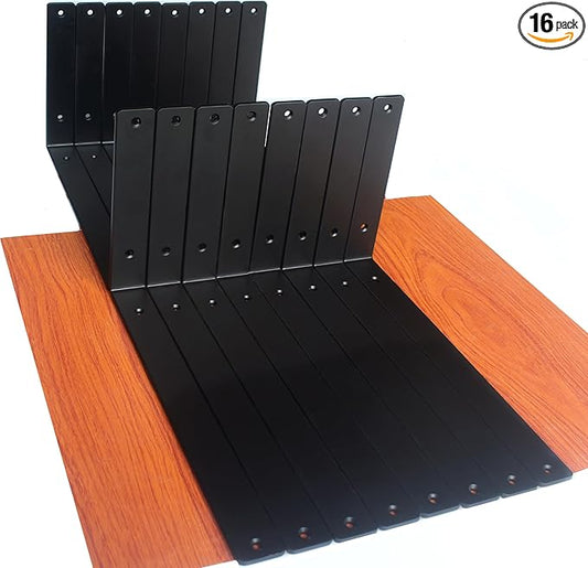 16 Pack - L 14" x H 8" x W1.5, 5mm Thick Black L Shelf Bracket, Iron Shelf Brackets, Metal Shelf Brackets, Floating Shelf, Shelf Supports with Screws