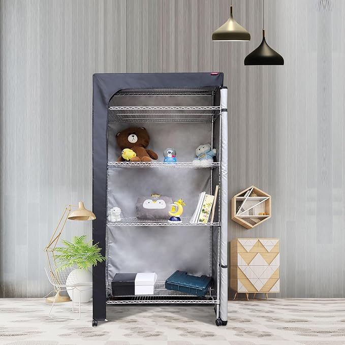 Shelving Cover Wire Shelf Covers Storage Rack Dust Cover,The Two-Way Zipper Design can be Opened up, Down, or All for Easy Access 42" WX18 DX72 H(No Shelves,Black)