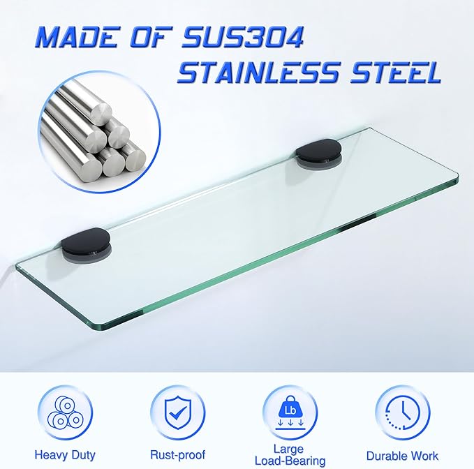 Alise Glass Shelf Bracket 4 Pcs,Clamp Brackets Wall Clamps for 8-12mm Thick Shelf,SUS304 Stainless Steel Clip Holder Support for Shower Room Wall-to-Glass,Wine Cabinet Board,Display Case,Black