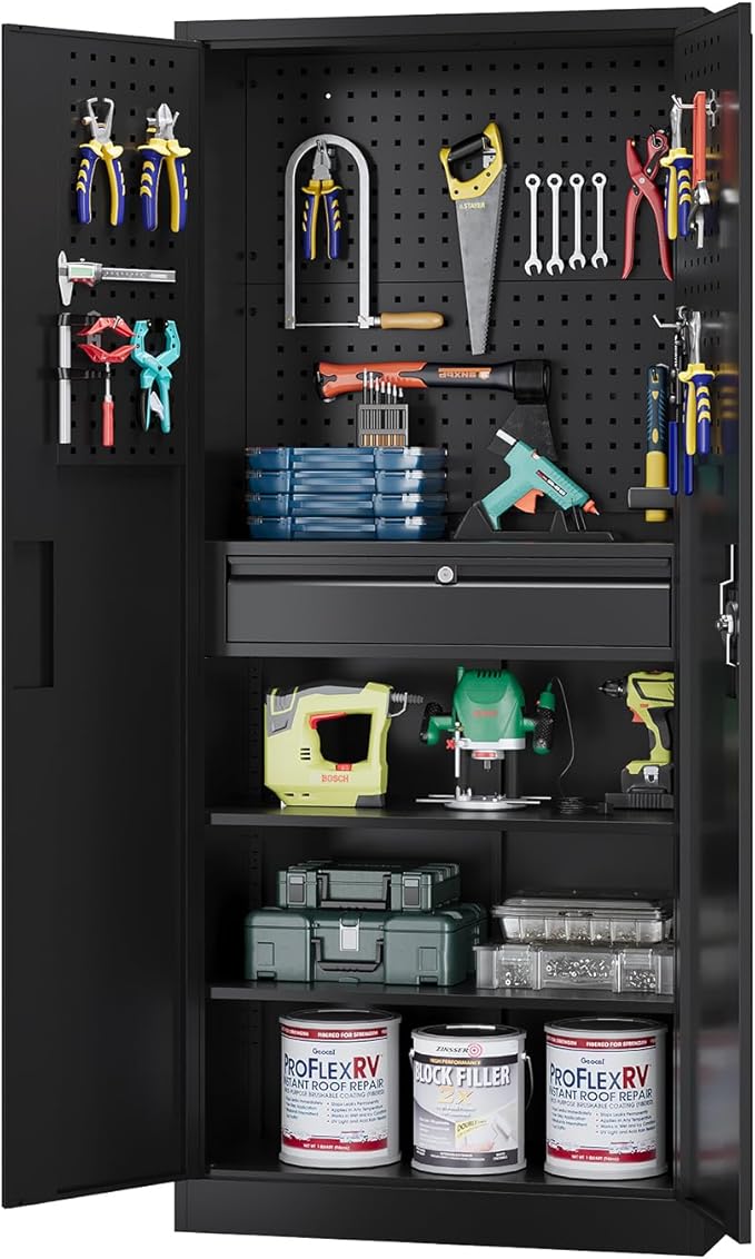 Metal Garage Storage Cabinet with Lock, Tool Cabinet Steel Locking Cabinets File Cabinet with Doors and Shelves,71" Tall Cabinet Lockable Heavy Duty Garage Cabinets and Storage System for Office