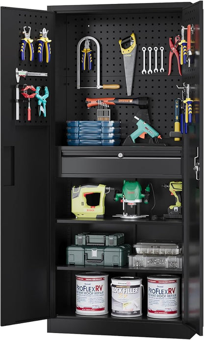 Metal Garage Storage Cabinet with Lock, Tool Cabinet Steel Locking Cabinets File Cabinet with Doors and Shelves,71" Tall Cabinet Lockable Heavy Duty Garage Cabinets and Storage System for Office
