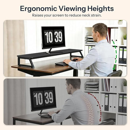 HOOBRO Dual Monitor Stand Riser, 39 Inch Large Computer Monitor Stand for 2 Monitors, Computer Monitor Riser, Desk Shelf Organizer for Office Desk, Accessories, Black BB121CJ01