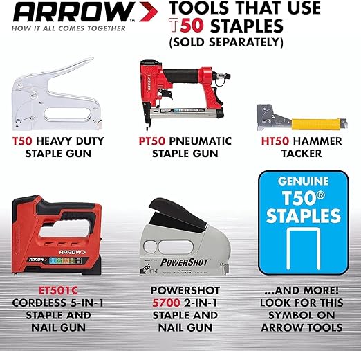 Arrow T50 9/16" Staples, 1250 Count